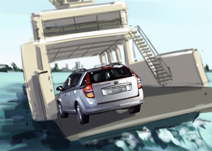 Car on a ferry